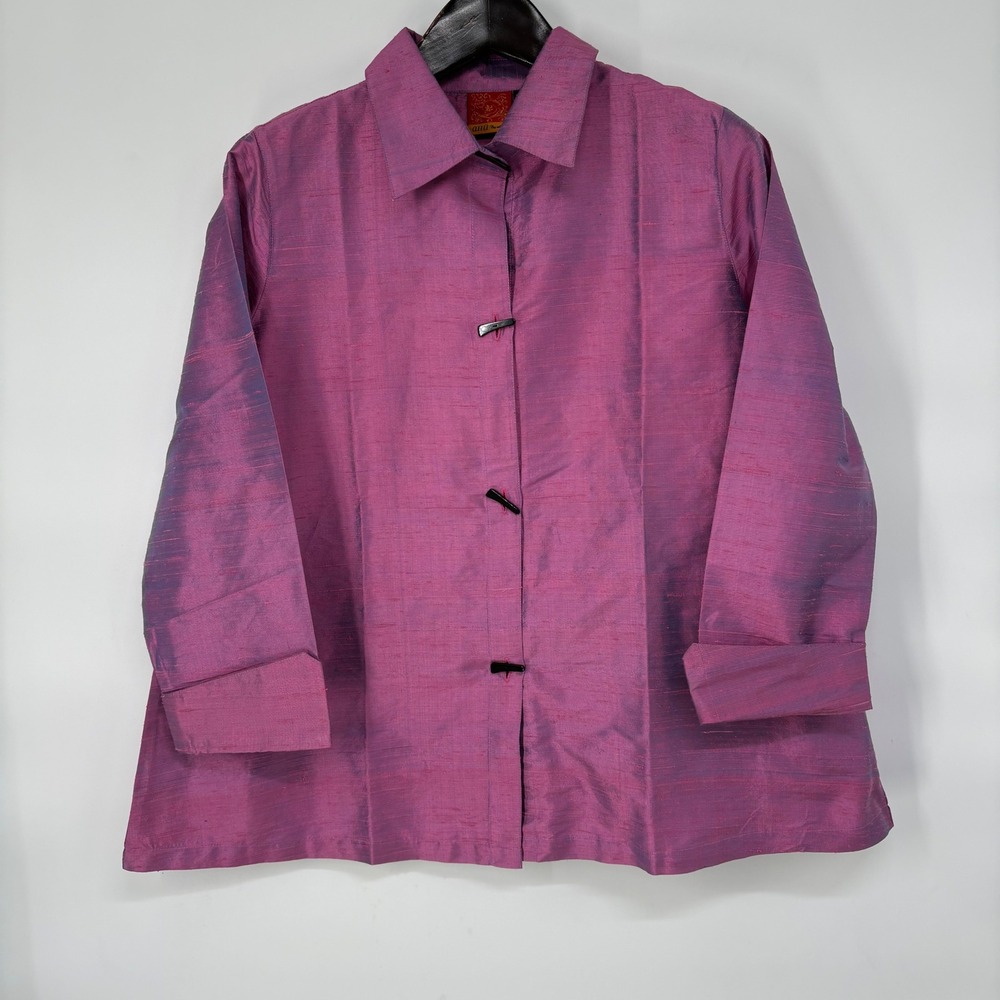 Anu by Natural Women M Purple Iridescent‎ Raw Silk Shacket Oversized Lagenlook